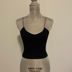 black ribbed soft and elastic, form-fitting cropped cami